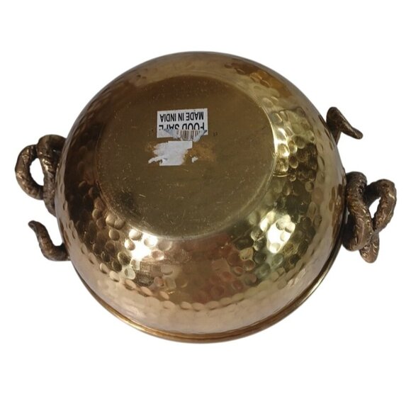 Set Of 2 Gold Hammered Brass ? Bowls With Snake Handles Vintage Decorative Uniqu - Picture 13 of 13